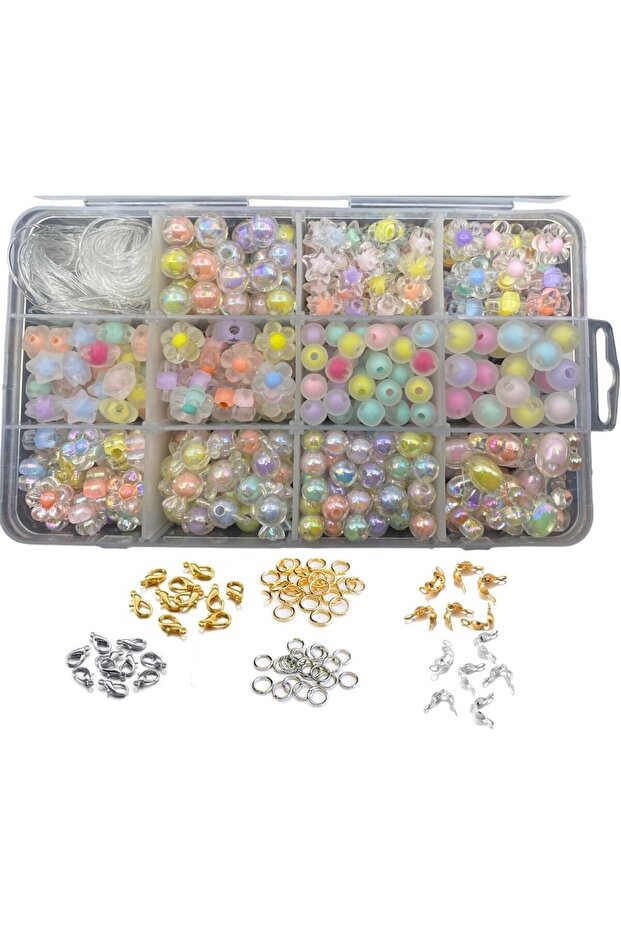 Boxed, Beaded, Frosted, Acrylic Beads and Metal Closure Jewelry Making Set, Hobby Beads