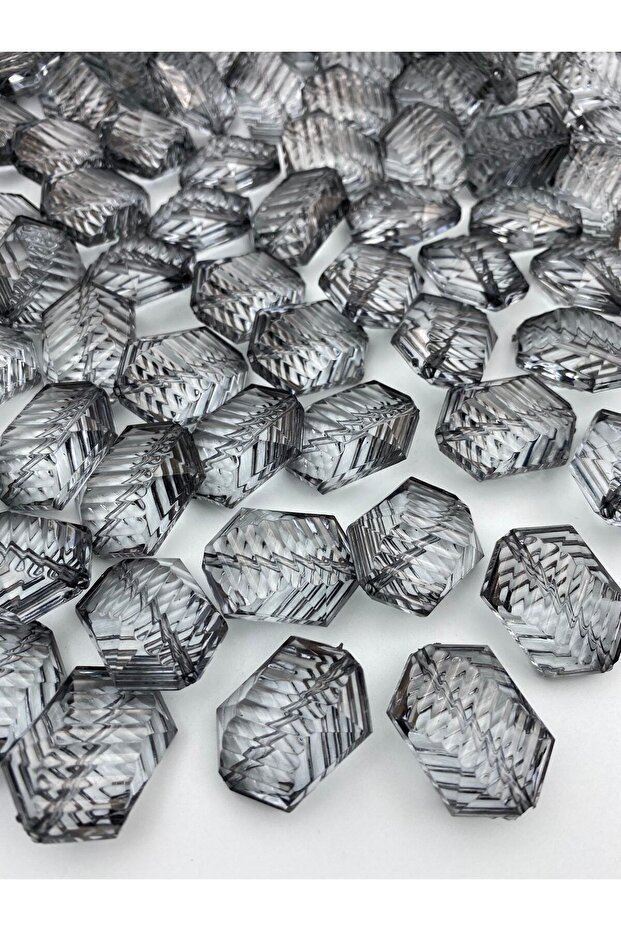 100gr Smoked / Gray Color Large Striped Herringbone Model Acrylic Beads, 20x30mm Bag Beads (20 Pieces)