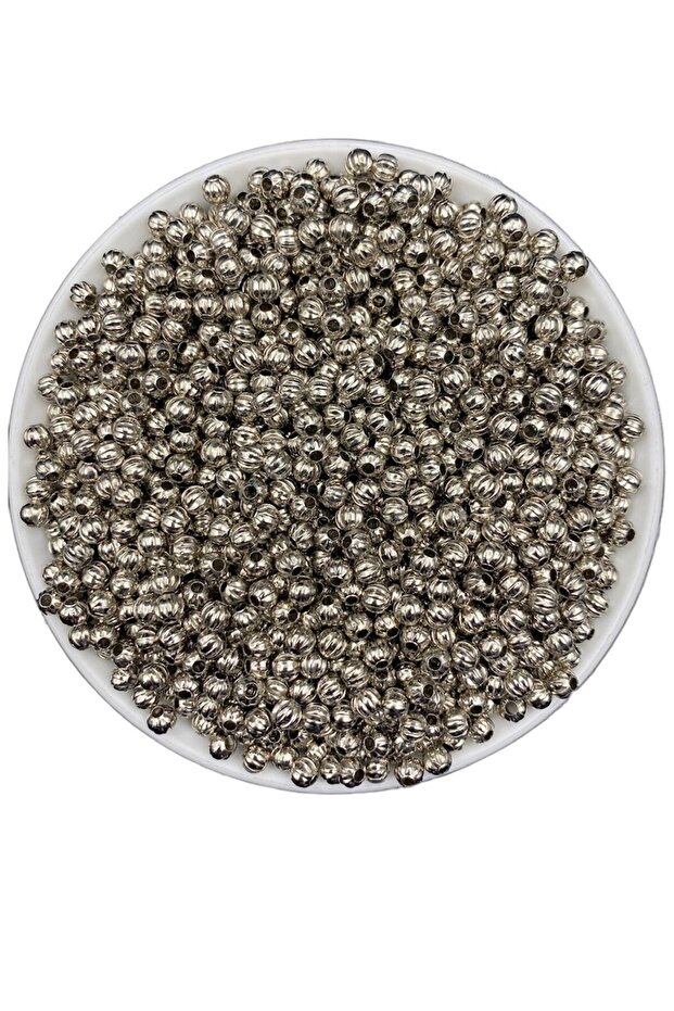 Striped 5mm Nickel / Silver Color Metal Iron Ball Beads, Jewelry Making Beads (25gr ~140 Pieces)
