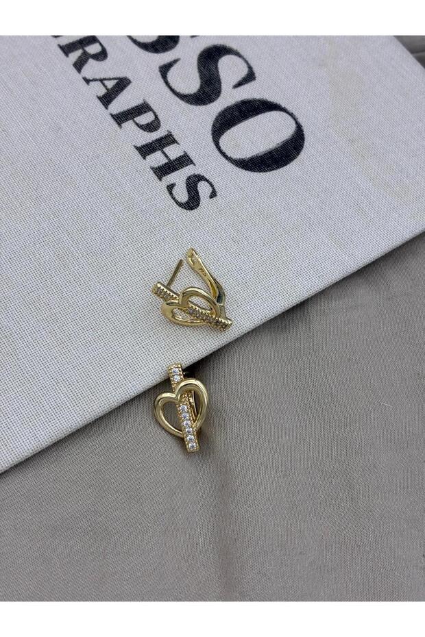 Gold Color Internal Thread Heart Zircon Stone U Shape Earrings Cm106
