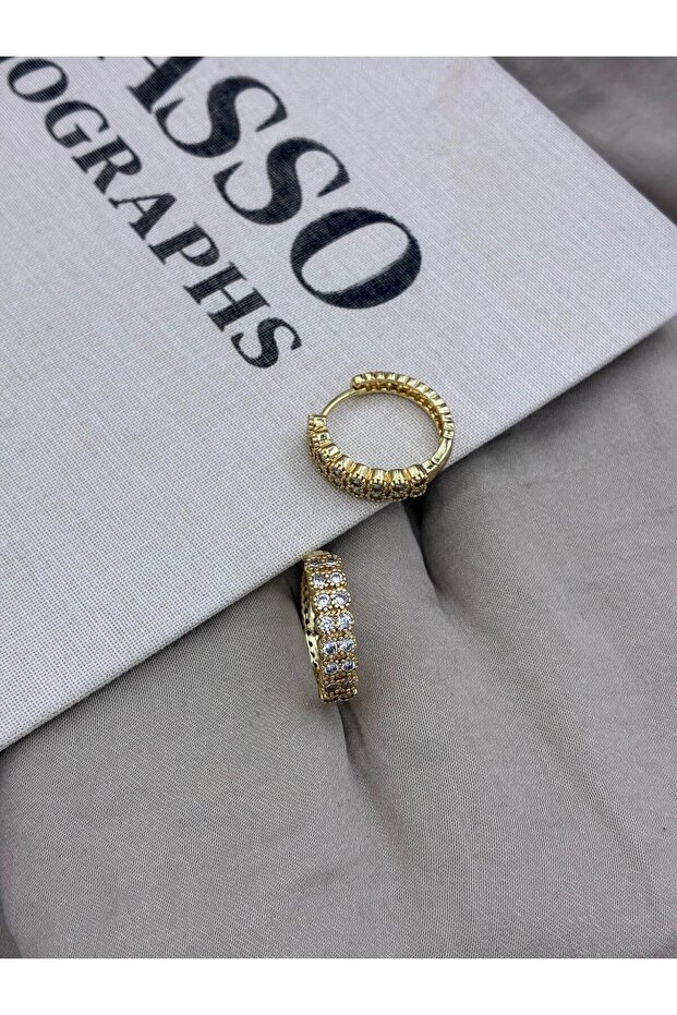 Gold Color Round Zircon Stone Two Row Hoop Model Earrings Cm124