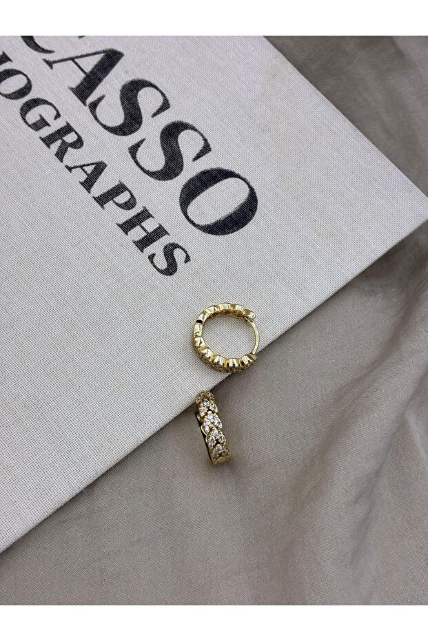 Gold Color Zircon Stone Row Stone Hoop Earrings Cm161