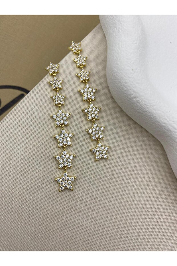 Gold Color Dangle Seven Star Zircon Stone Earrings