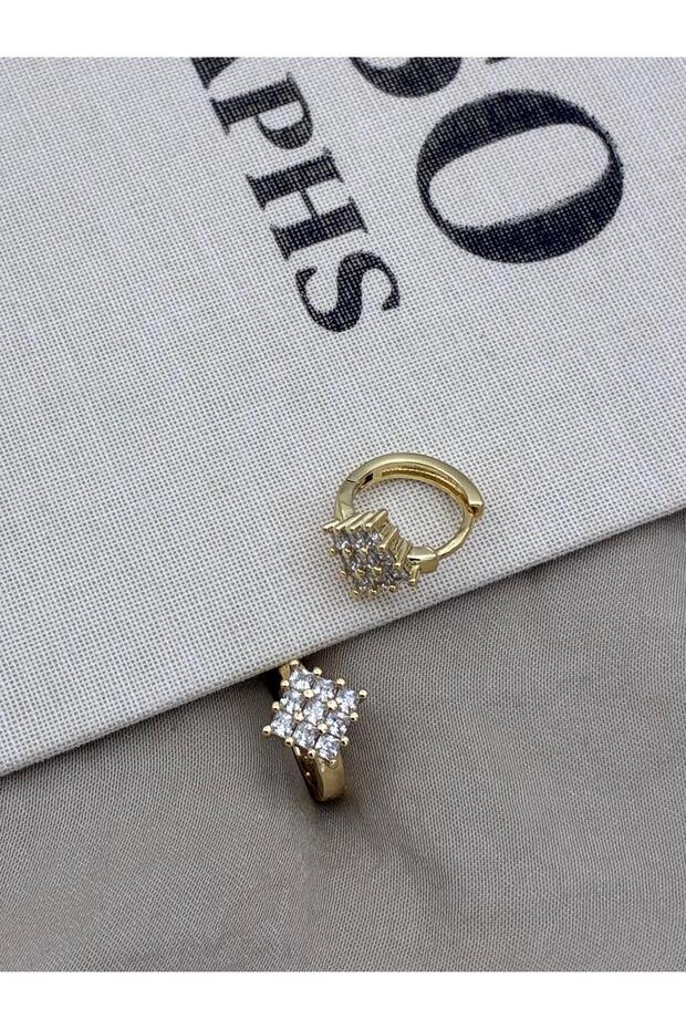 Zircon Baguette Stone Gold Color Square Form Hoop Earrings Cm22