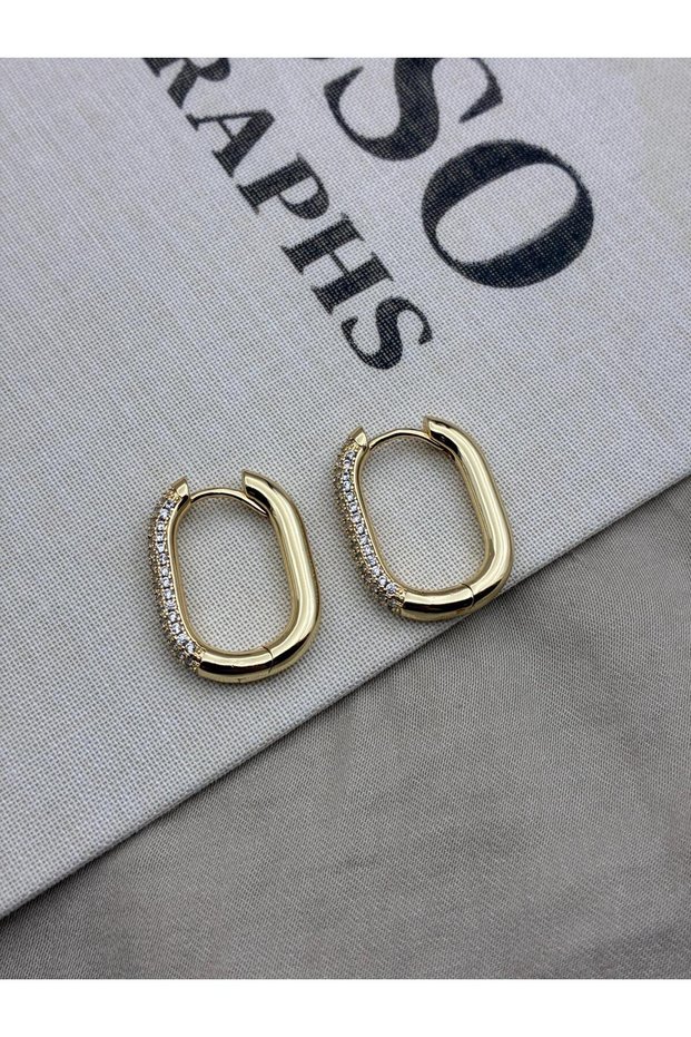 Zircon Stone Gold Color Oval Form Hoop Earrings Cm40