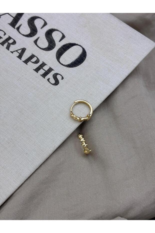 Gold Color Basic Four Star Detailed Hoop Earrings Cm154