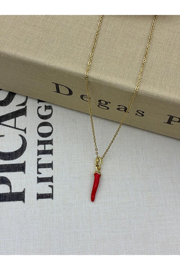 Steel Gold Color Red Pepper Lucky Necklace