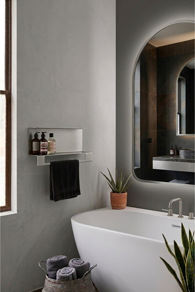 Metal Bathroom Shelf with Towel Holder and Hanger Wall Mounted Organizer