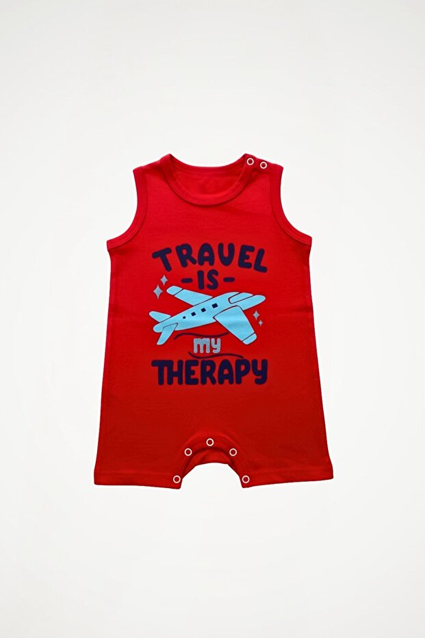 100% Cotton Patterned Baby Boy Romper | Crew Neck, Sleeveless, and Short Length