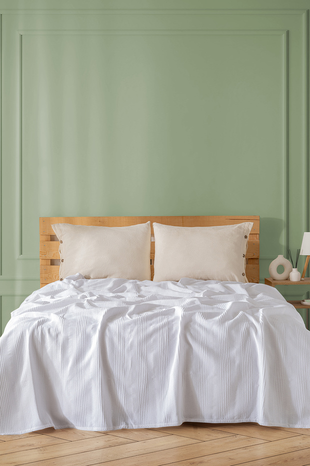 Double Cotton Bedspread / Pike - 200X230 Cm-White