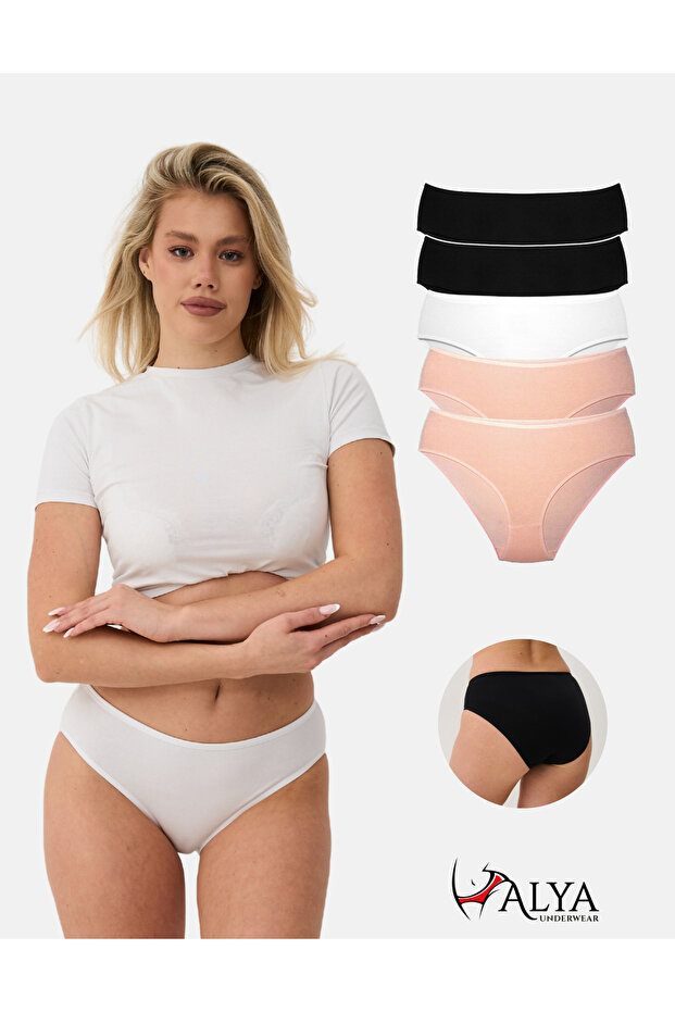 Women's Cotton Bato / Hipster Panties 5-Pack - 2 Black, 1 White, 2 Nude
