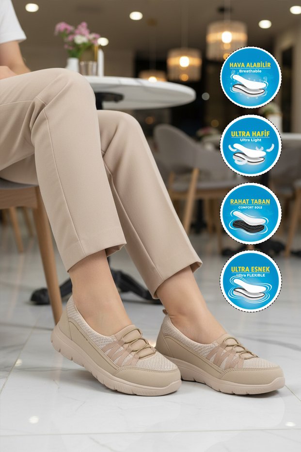 Bestof Bst-1009 g Beige Breathable Flexible Lightweight Women's Daily Comfortable Shoes