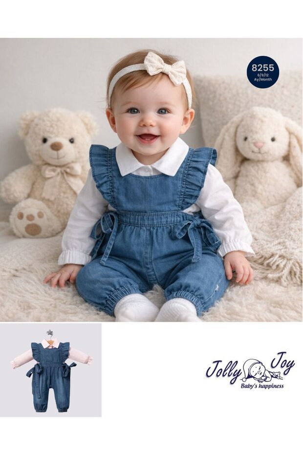 Long Sleeved Ruffled Summer Denim Shorts Jumpsuit with Shirt 8255