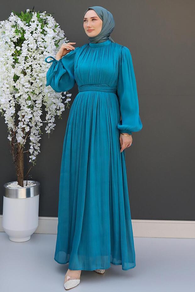 Petrol Color Beren Silk Dress