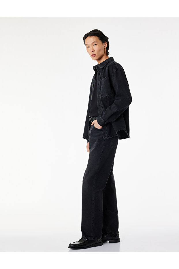 Normal Waist Pocketed Cotton Belted Vintage Straight Fit Jean Trousers