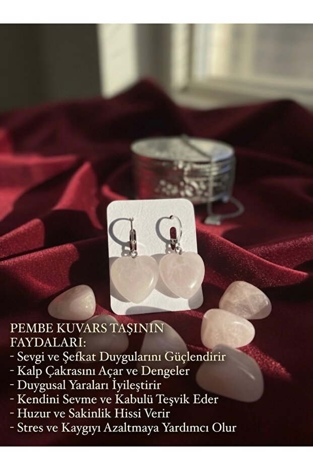 Pink Quartz Natural Stone Heart Earrings
