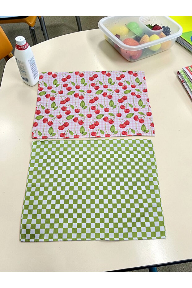 2-Pack Primary School and Preschool Pinterest Gingham Lunch Mat Washable Stain-Resistant Fabric