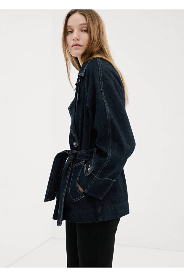 Denim Trench Coat with Belt