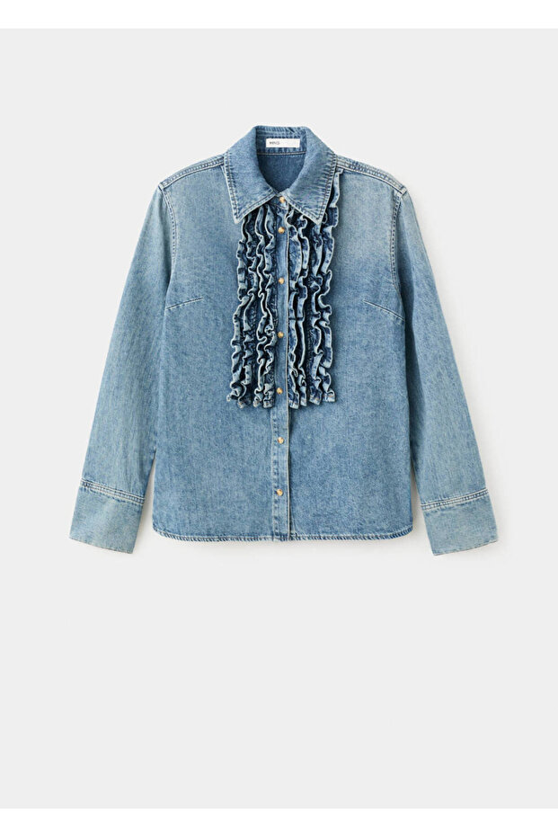 Volanlı denim gömlek - 3