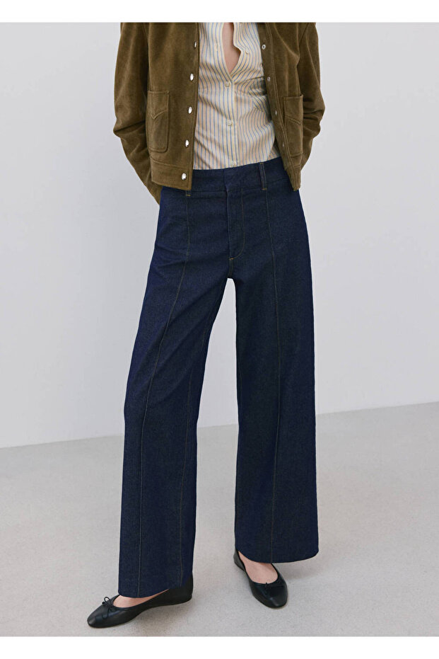 High Waisted Stitching Wideleg Jeans