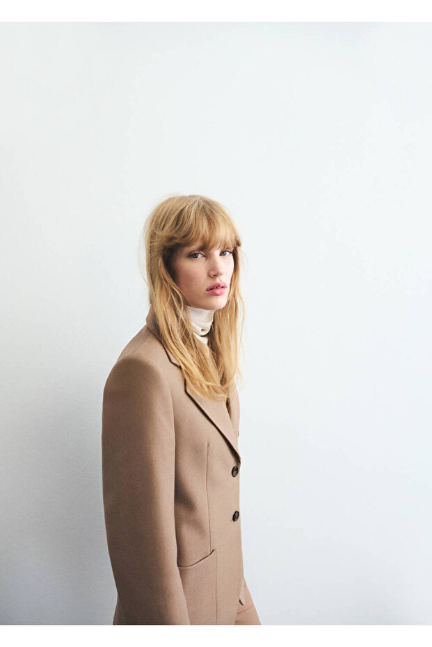 Wool Blend Pocket Fabric Blazer Jacket