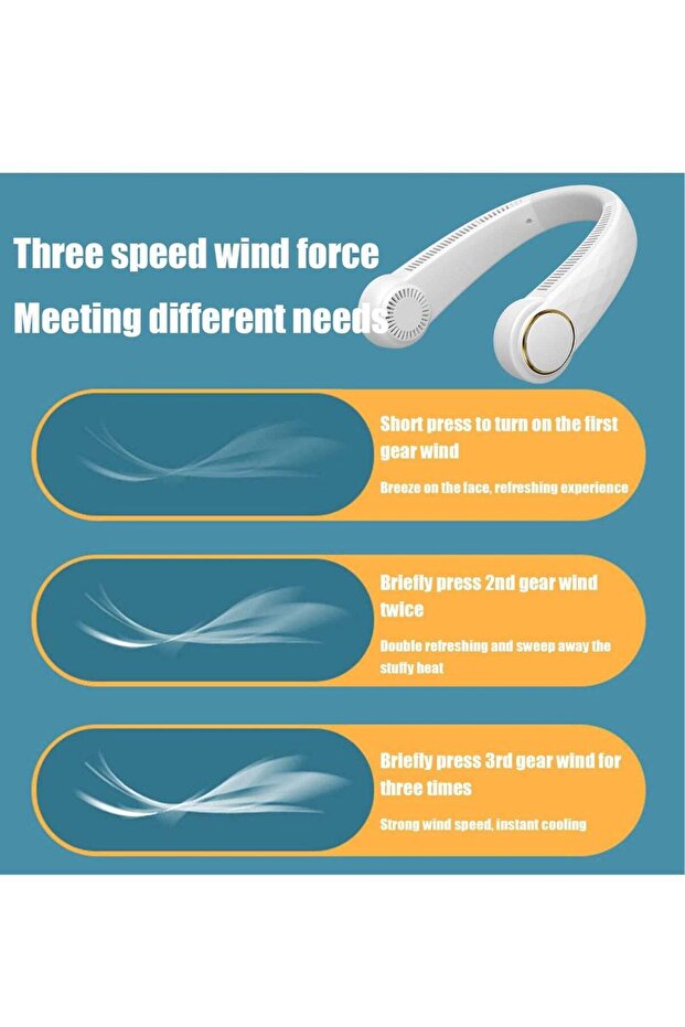 Bladeless Neck Fan, Hands-Free Wearable Cooling, 3-Speed USB Rechargeable