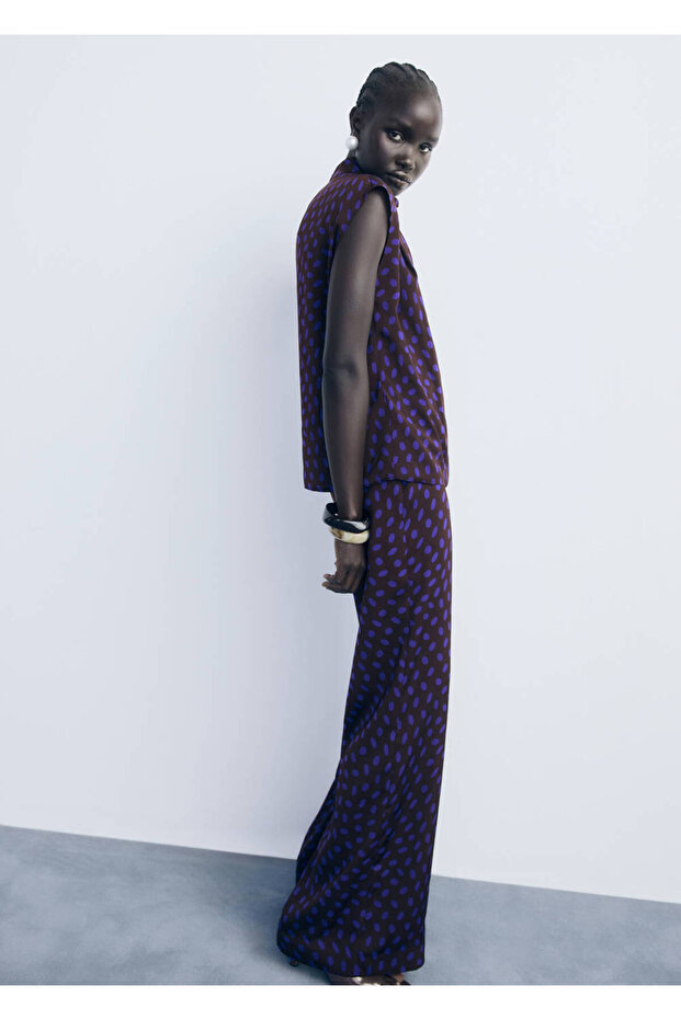 Polka Dot Pattern Draped Collar Blouse - 2