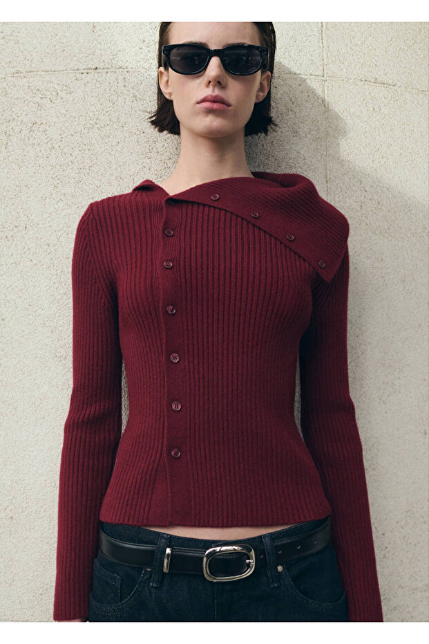 Buttoned Cardigan with Flap Detail