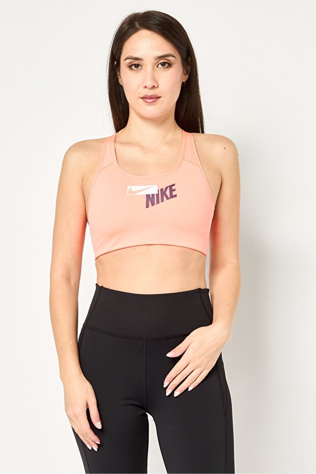 Women Padded Brand Logo Training Sport Bra, Coral