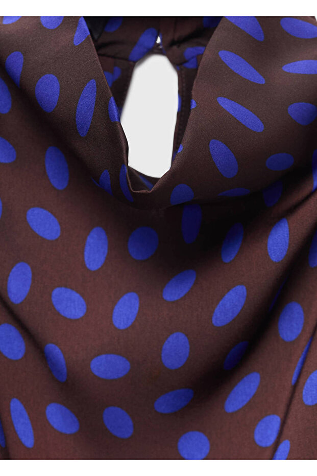Polka Dot Pattern Draped Collar Blouse - 5