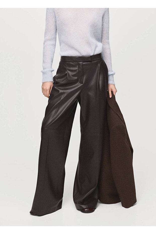 Leather Look Wide Leg Pants