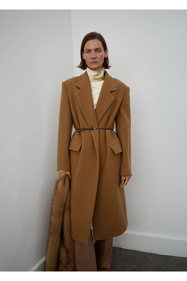Wool coat with flap