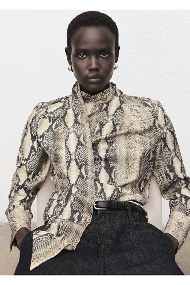 Animal Print Scarf Blouse