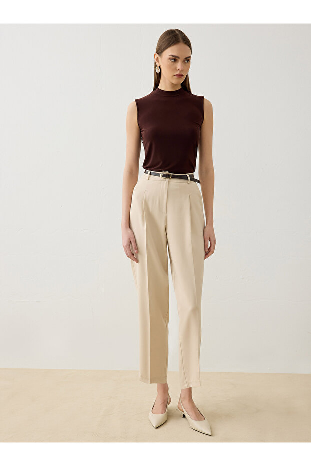High Waist Classic Trousers - Stone -
