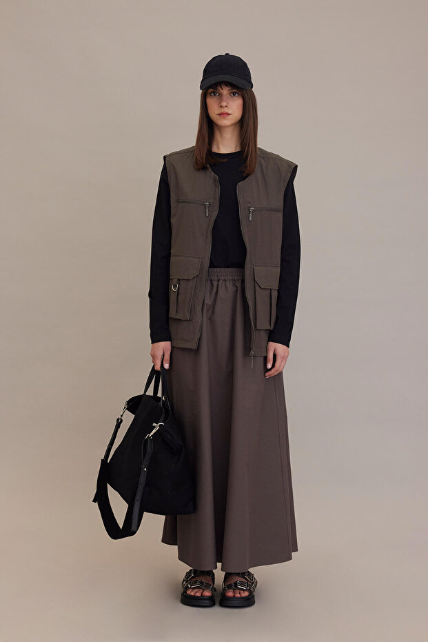 Rozkloszowana spódnica BOL CUT taupe - 6