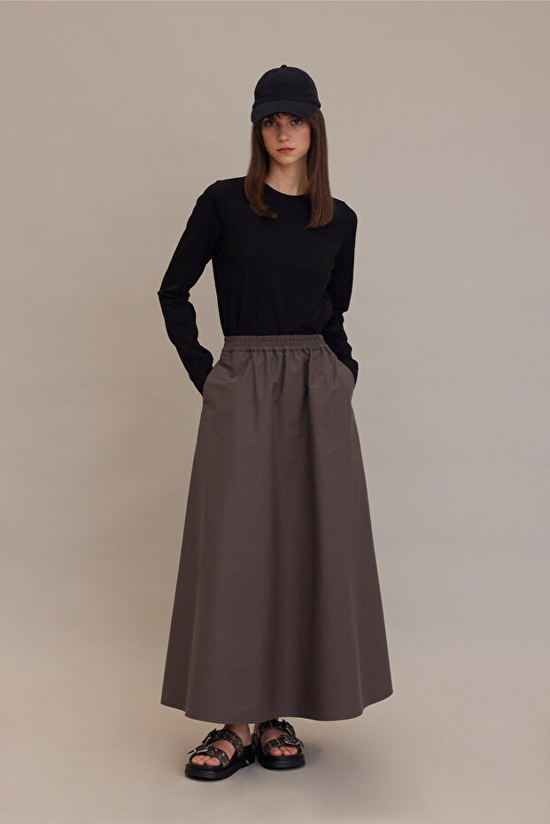 Rozkloszowana spódnica BOL CUT taupe - 3