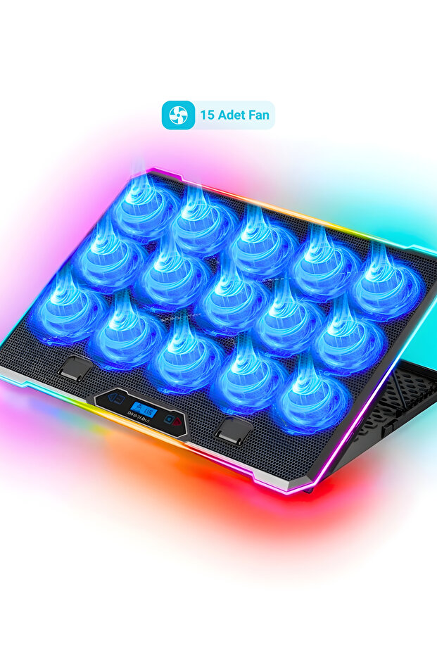 gameagle Aero Storm V15 RGB 15 Fanlı 10 RGB Modlu 9-17.3'' Notebook Soğutucu Stand Laptop Soğutucu