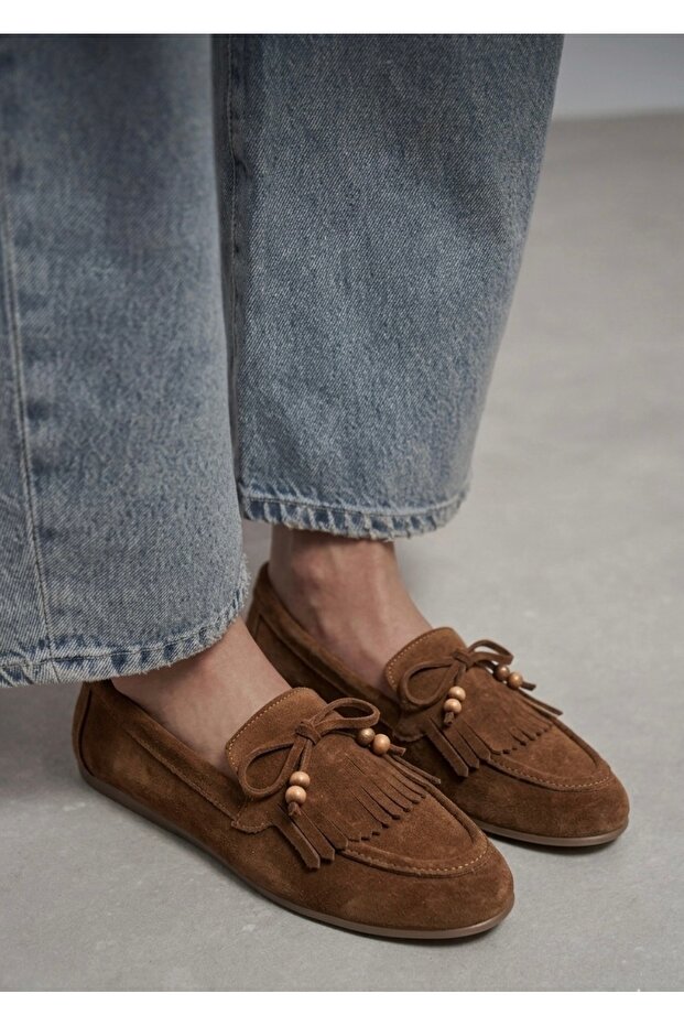 Women's Taba Suede with Tassel and Bead Details Genuine De Leather Ofer Un001-033
