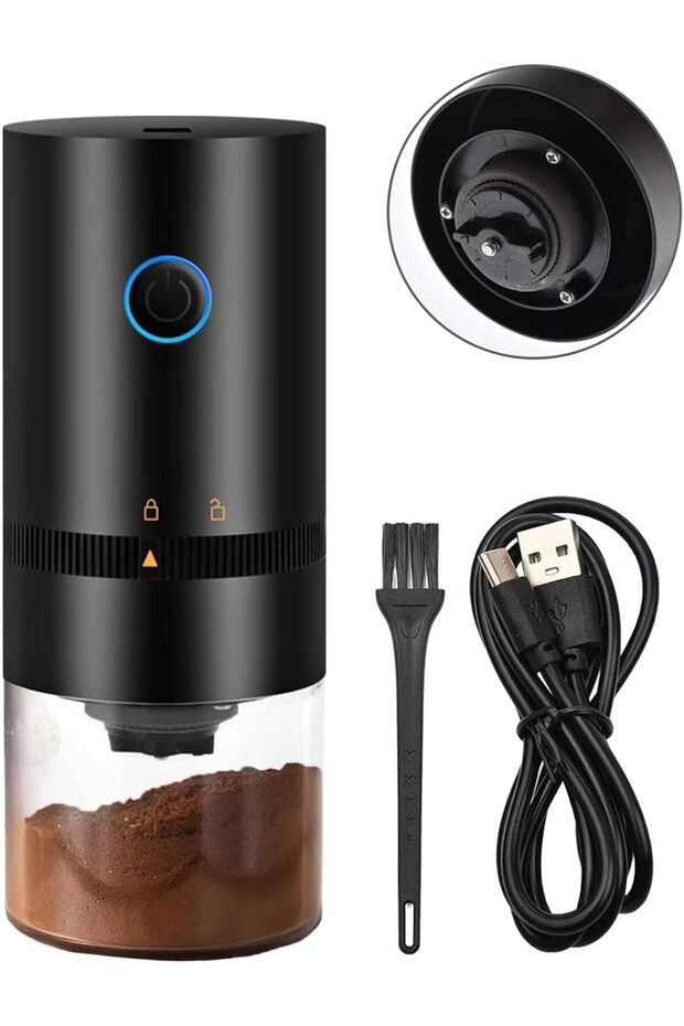 مطحنة حبوب قهوة كهربائية محمولة، مع 5 مستويات طحن قابلة للتعديل، شحن USB، للتقطير والإسبريسو