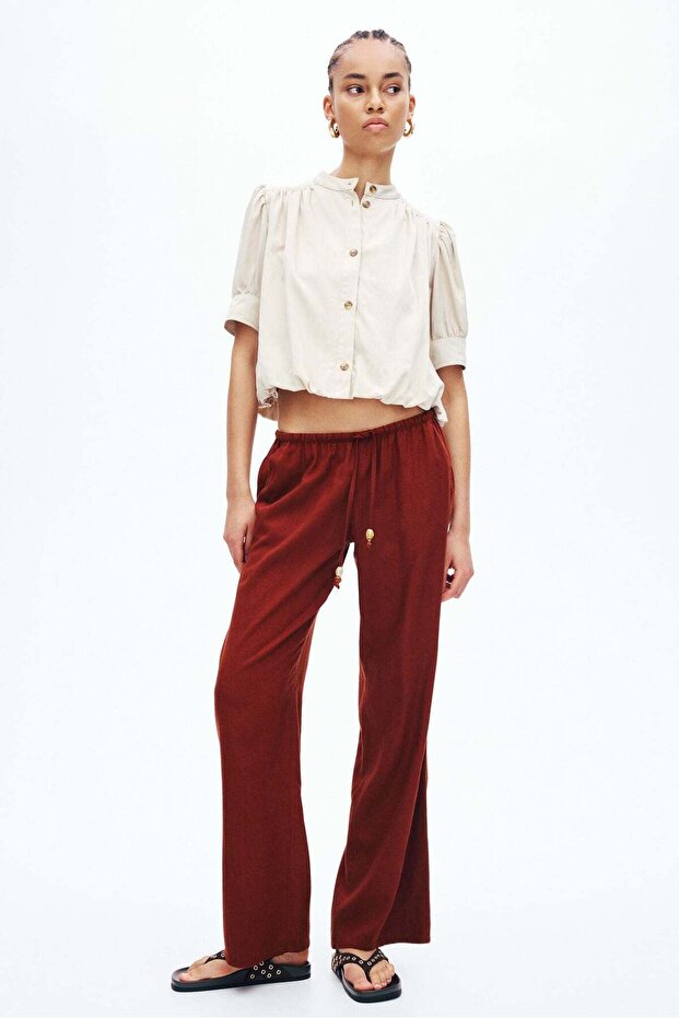 Linen-blend drawstring trousers - 2