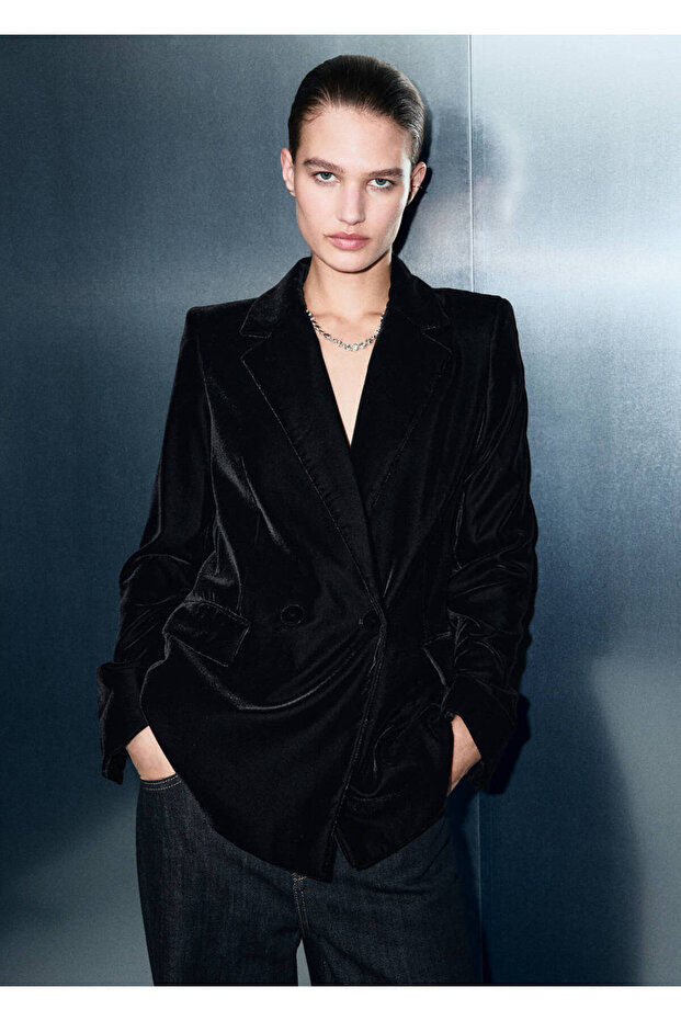 Velvet Double-Breasted Blazer Jacket