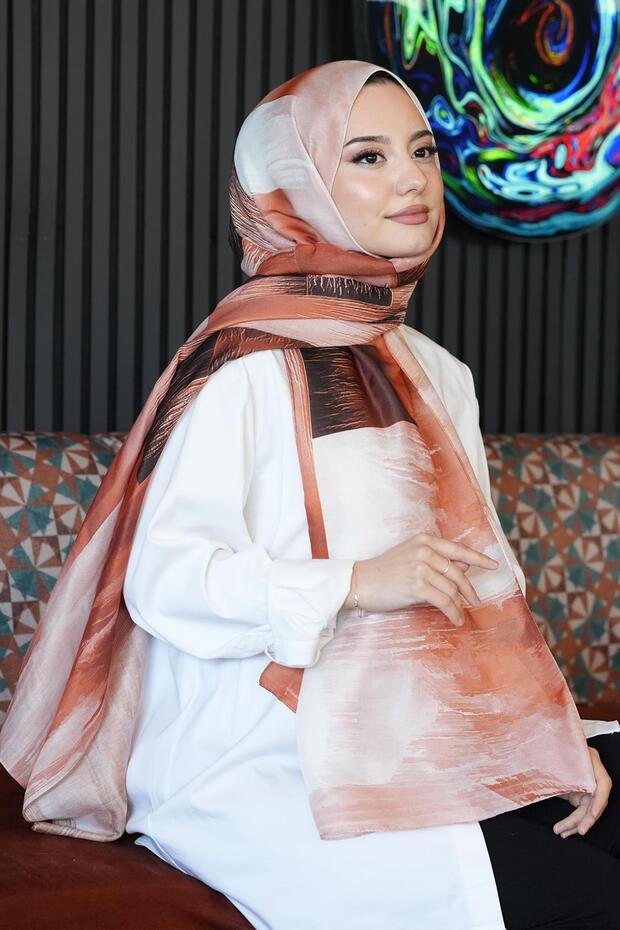 شال قطني بني منقوش فاتح - 4