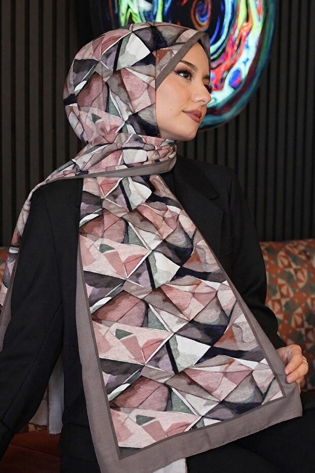 شال ناعم بنمط هندسي تجريدي من فرو المنك قطن