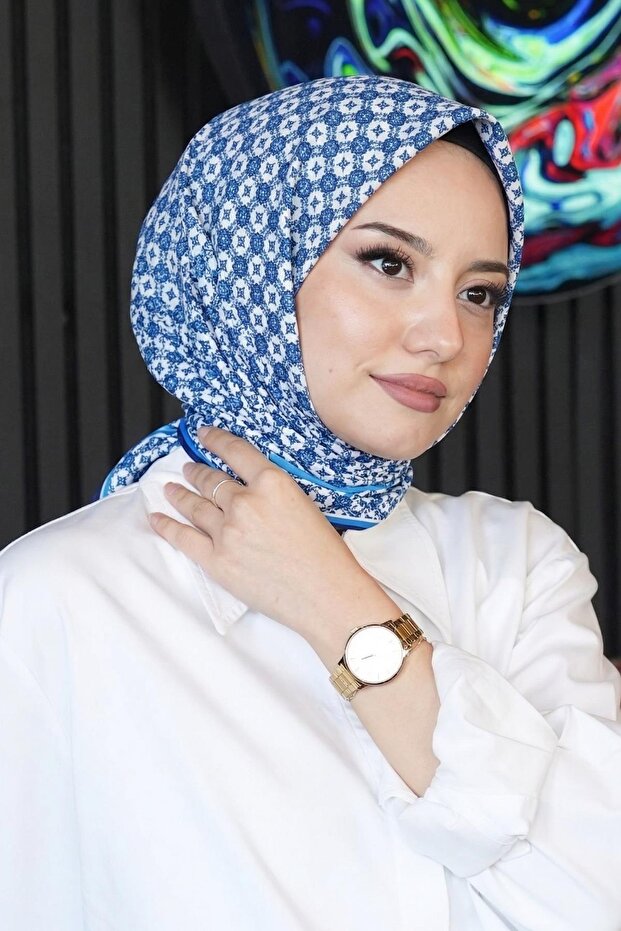 وشاح من القطن الناعم بنمط نسيج إزنك باللون الأزرق الجليدي