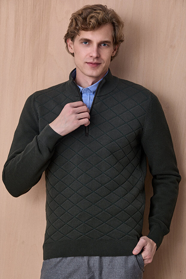 Borger Dark Green Cotton Short Zippered Knitwear