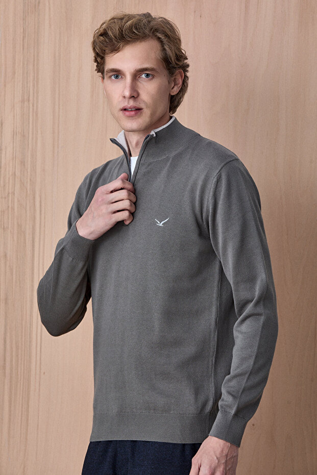 Hamnes Dark Beige 100% Cotton Zippered Knitwear