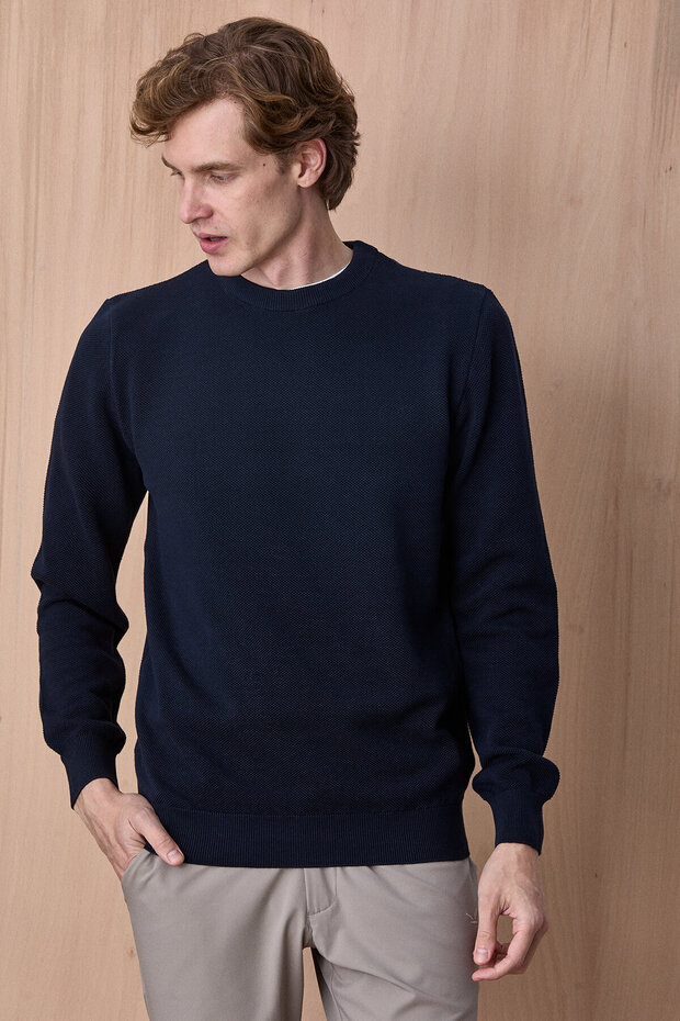 Breviks Navy Blue 100% Cotton Crew Neck Sweater