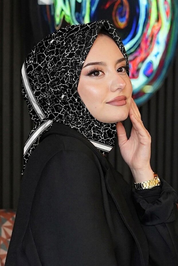 Marble Pattern White Soft Cotton Scarf
