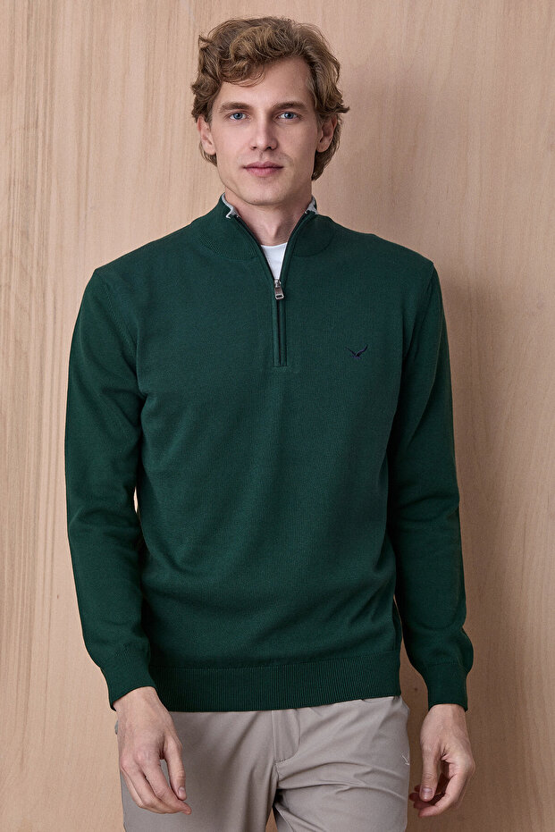 Hamnes Dark Green 100% Cotton Zippered Knitwear