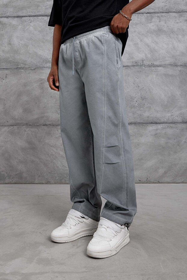Men's Pants Washable Gabardine Gray Oversize Loose Fit Gabardine